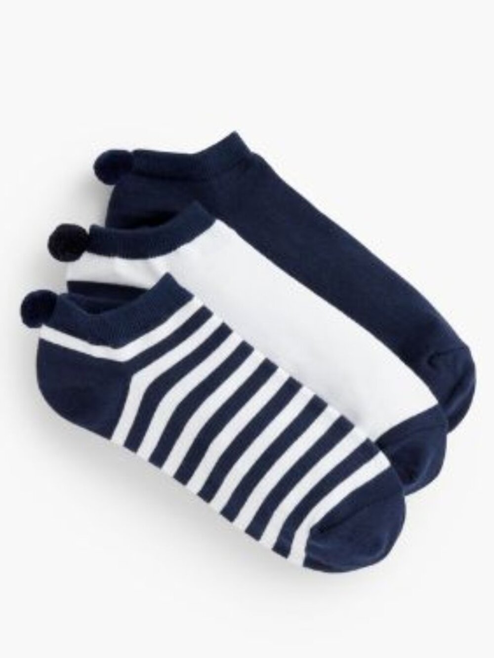NWT TALBOTS Three Pair Pom Pom ANKLE Socks INDIGO BLUE NEW $25